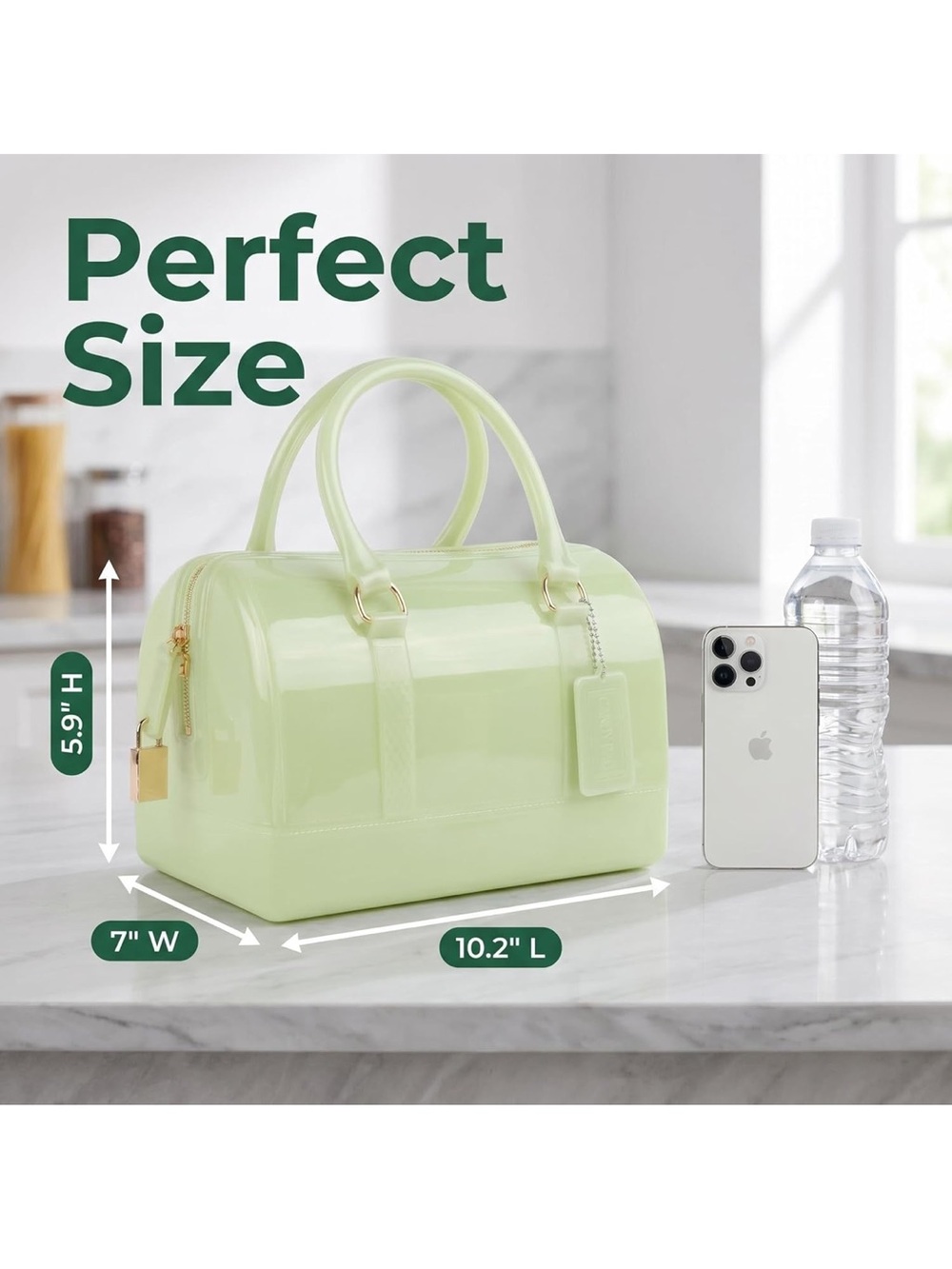 Ladies Summer Jelly Top Handle Handbag Avocado Color Transparent Crystal Purse - Picture 12 of 12